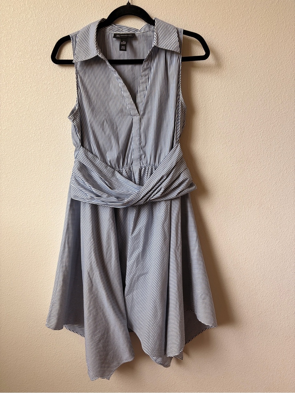 INC International Concepts Blue and White Striped High-Low Shirt Dress Size 10